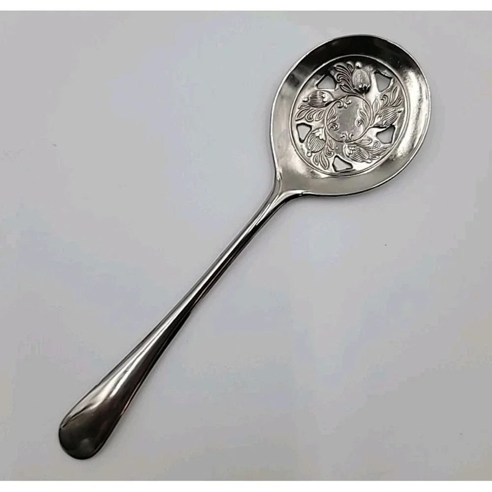 Silver Plated Pierced Serving Spoon Leonard Italy 8.5